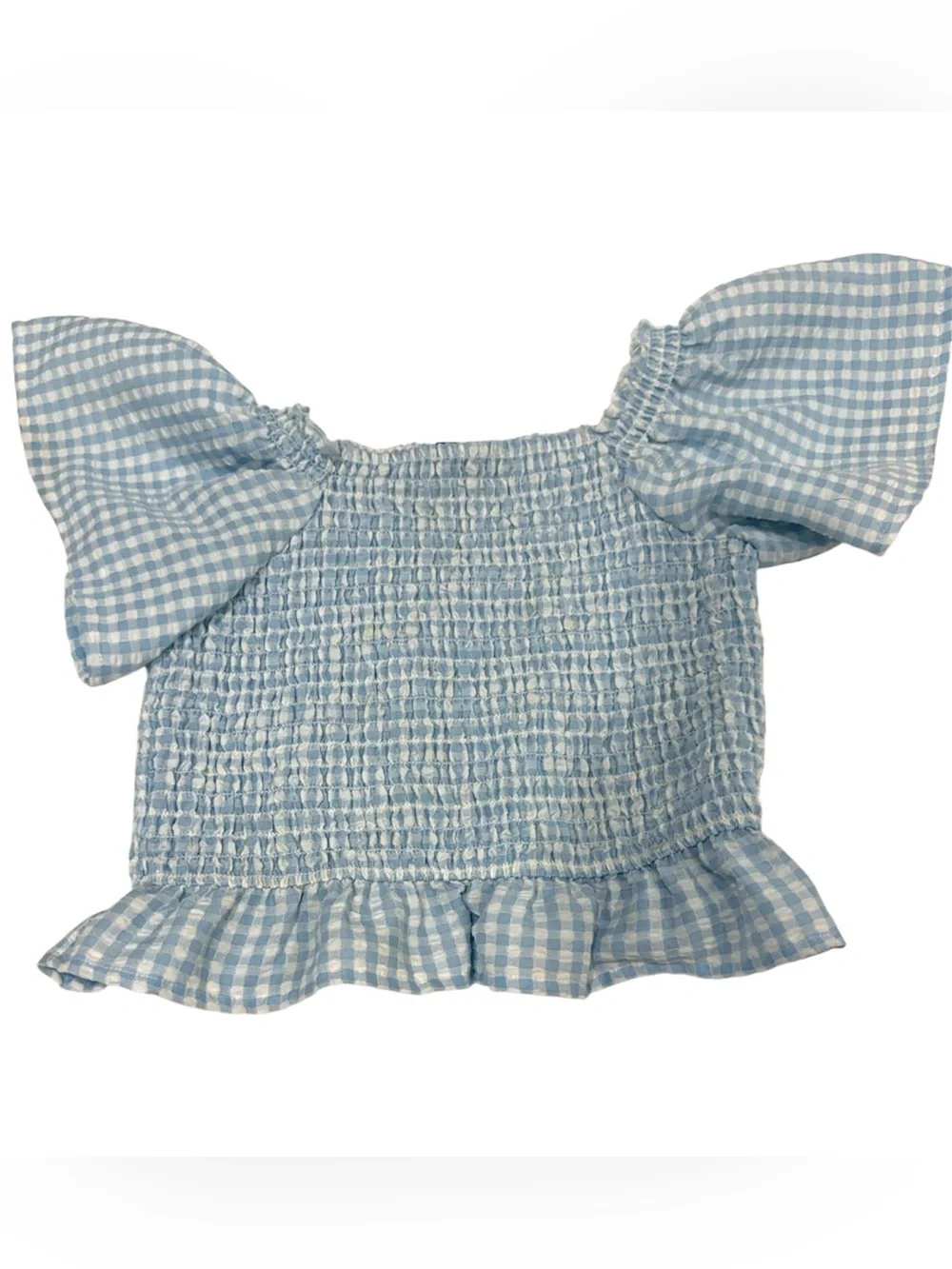 Old Navy girls bundle of 3 Tops Blue Gingham, Pink Ruffle,Purple Knit size 10-12